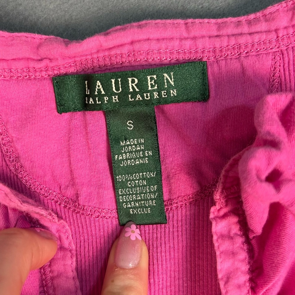 Lauren Ralph Lauren Y2K Tank Top Ribbed Ruffle Hot Pink Women's Small Preppy - Picture 4 of 8